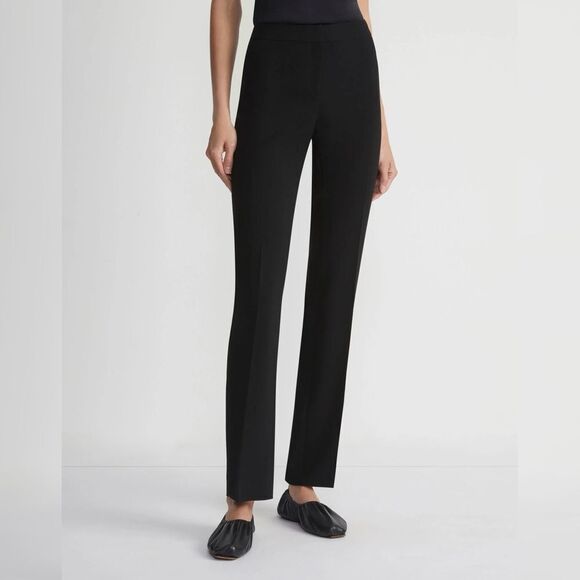Lafayette 148 Crepe Wool-Blend Straight Leg Pant - Black - Picture 1 of 8
